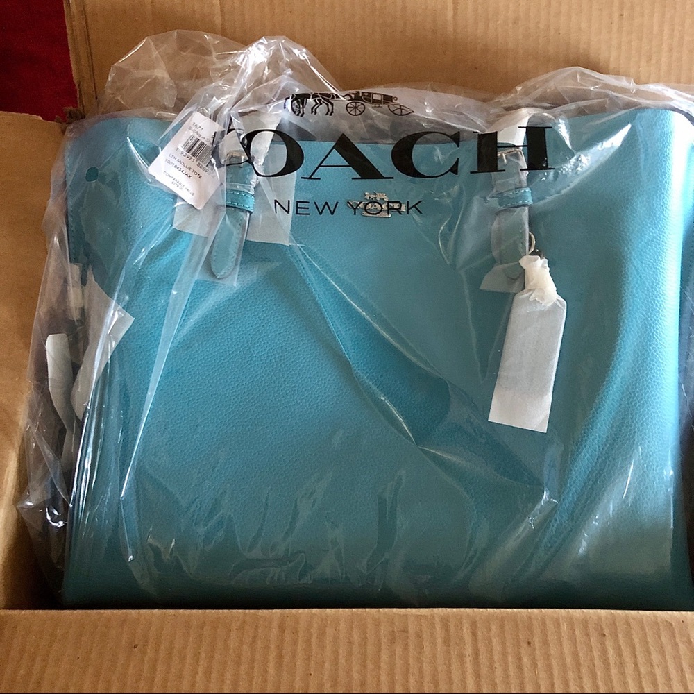 ❌SOLD❌3pc Leather COACH SET Aqua Bag/Wallet/Pouch - Picture 2 of 8
